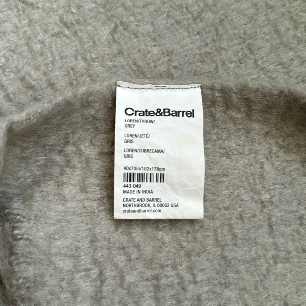 Crate & Barrel Loren Throw- Grey